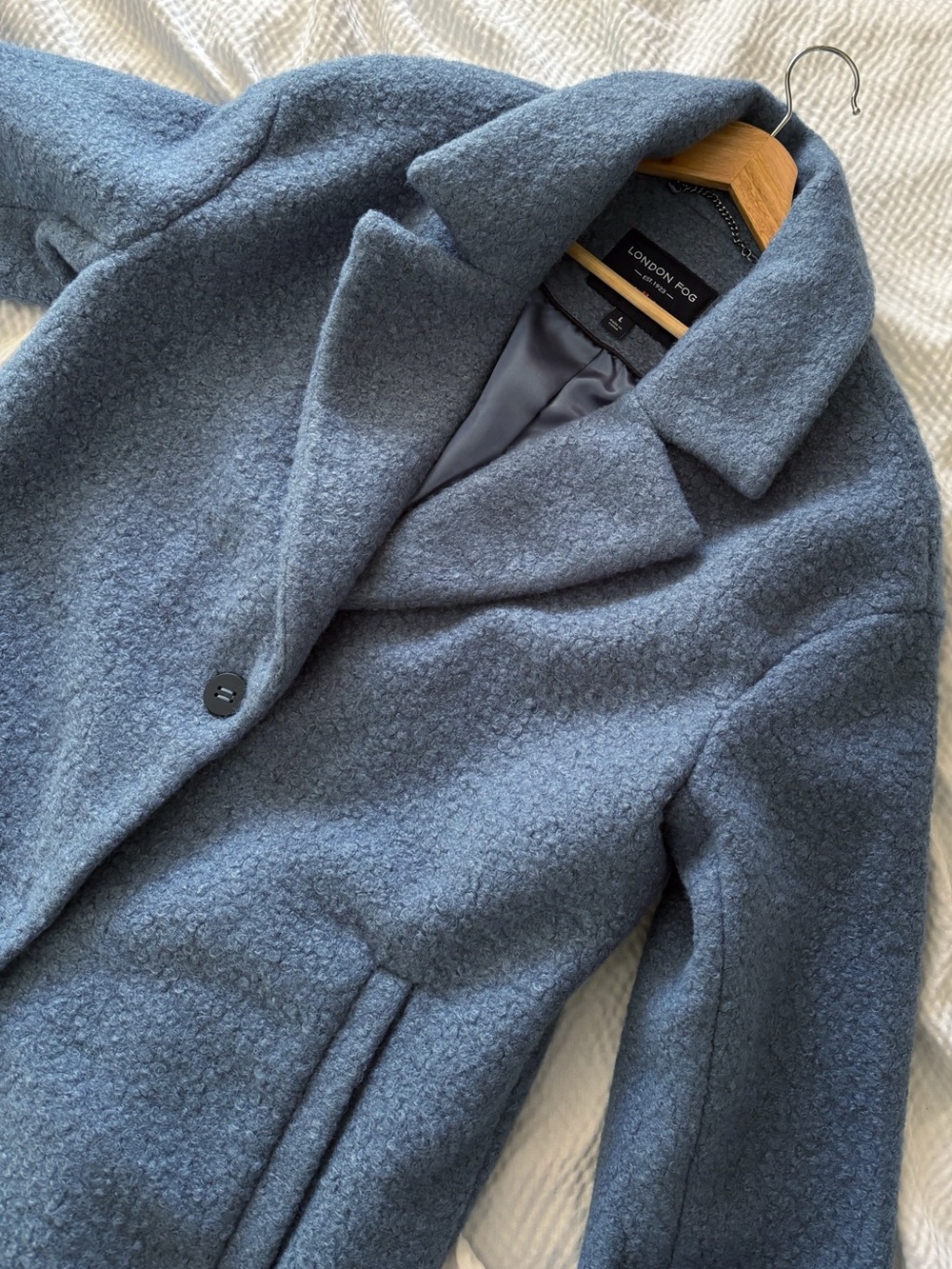 London Fog Dusty Blue Boucle Coat